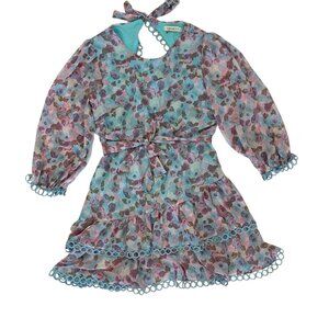 Cellecci Dress Large Blue Ruffle Mini Romantic Boho Party‎ Summer